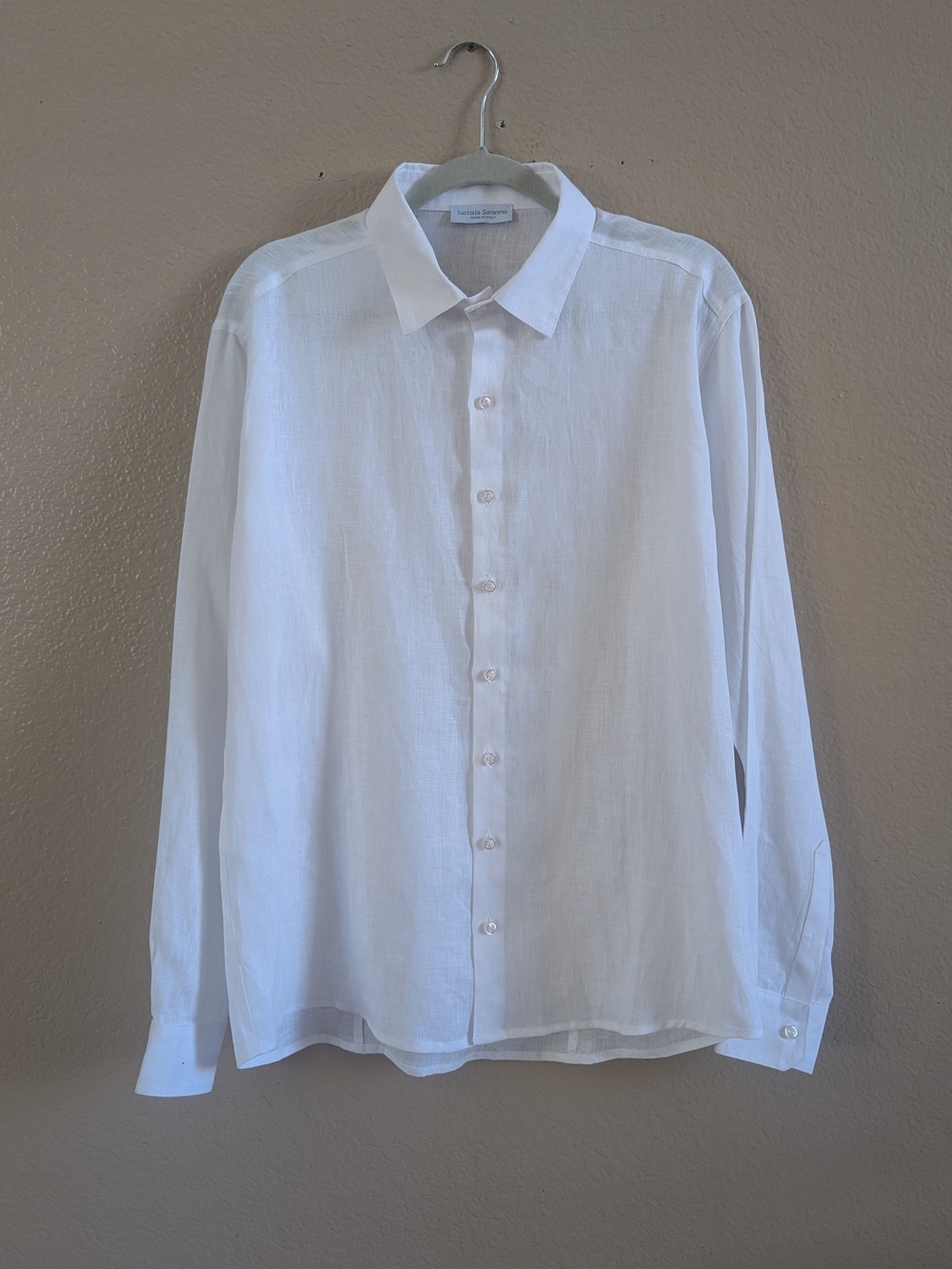 Sartoria Saracena Italy 100% Linen Shirt Mens XL Fitted Tailored White